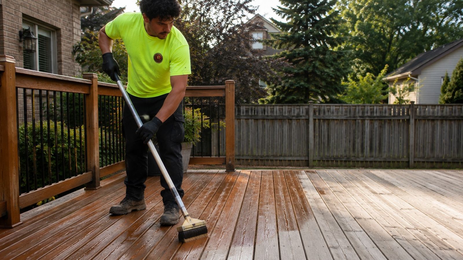 Deck staining in progress
